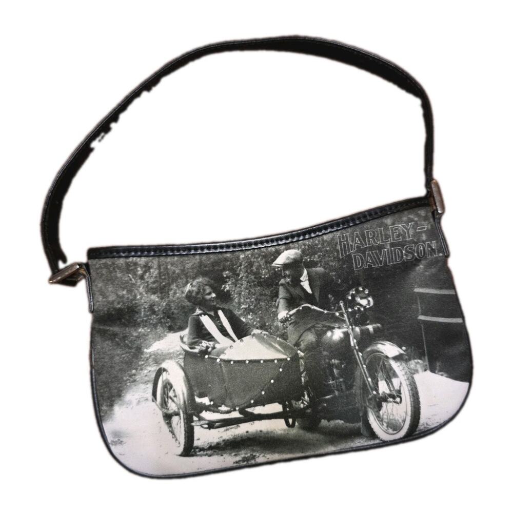 Vintage Harley Davidson Rhinestone Shoulder Bag Y2K Sidecar Motorcycle Print